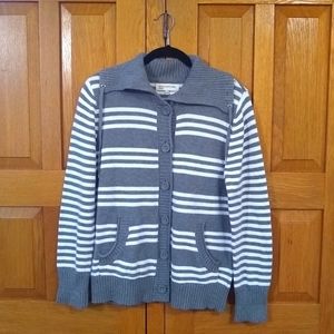 Jones NY gray and white striped button up cardigan